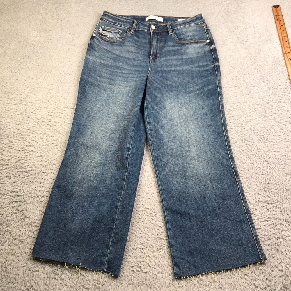 Judy Blue‎ Wide Leg Crop Jeans Womens 9/29 (30x24 )Stone Wash Fray Stretch Denim